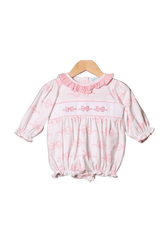 The Smocked Flamingo Apparel & Accessories Smocked Sweet Bow Long Sleeve Bubble