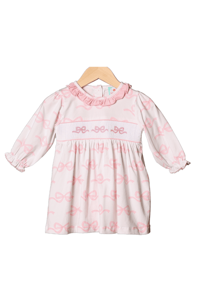 The Smocked Flamingo Apparel & Accessories Smocked Sweet Bow Long Sleeve Dress