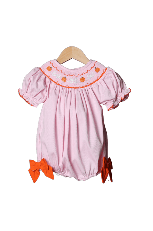 The Smocked Flamingo Apparel & Accessories Smocked Sweet Bow Pumpkin Pink Pique Bubble