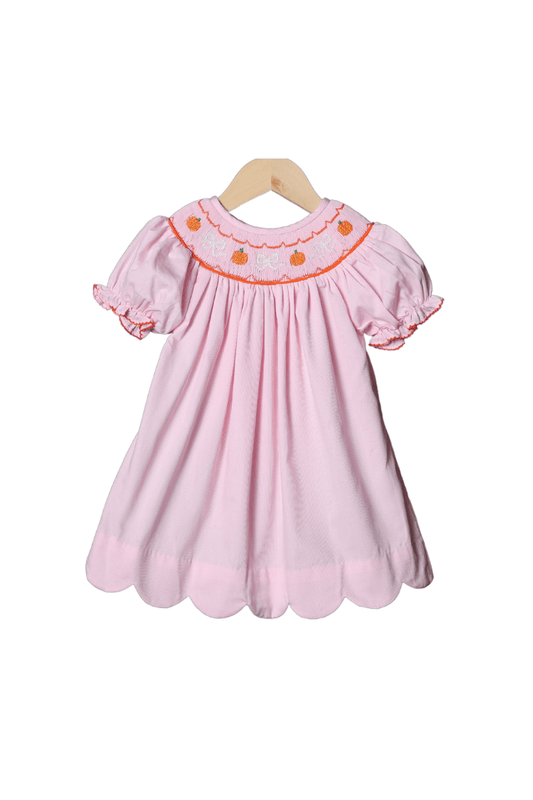 The Smocked Flamingo Apparel & Accessories Smocked Sweet Bow Pumpkin Pink Pique Dress