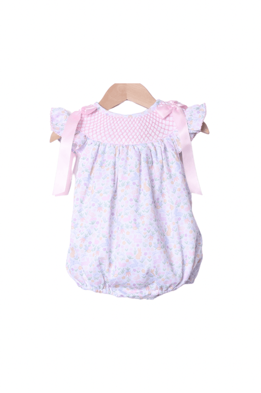 The Smocked Flamingo Apparel & Accessories Smocked Sweet Bunny Floral Scalloped Bishop Bubble