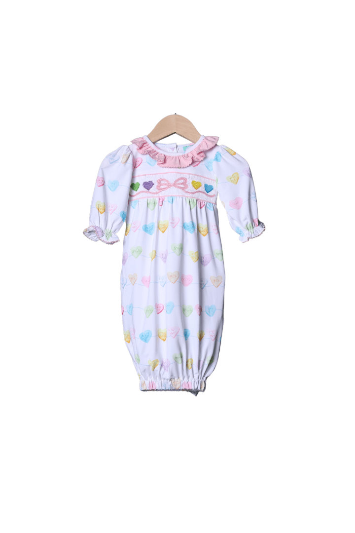 The Smocked Flamingo Apparel & Accessories Smocked Sweet Candy Bow Knit Baby Gown