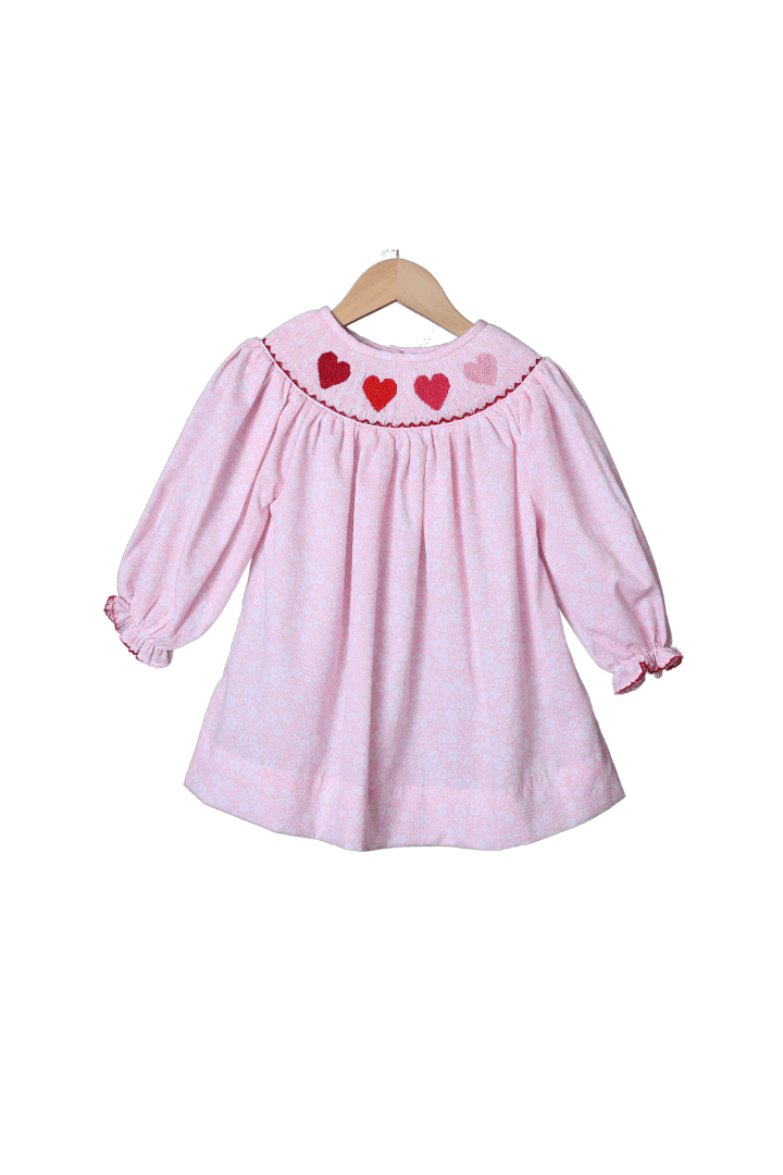 La Boutique by Dondolo Girls Smocked Dress - Pink with Christmas Evergreen Embroidery