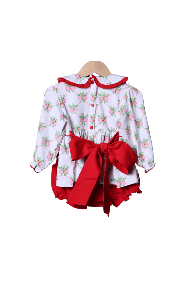 The Smocked Flamingo Apparel & Accessories Smocked Sweet Holly Bow Bloomer Set