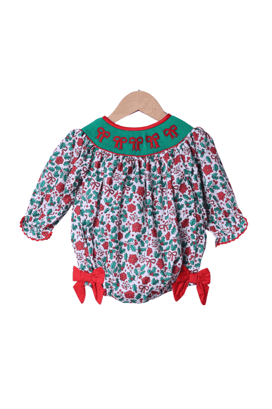 The Smocked Flamingo Apparel & Accessories Smocked Sweet Holly Bow Scalloped Bubble