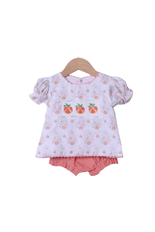 The Smocked Flamingo Apparel & Accessories Smocked Sweet Pumpkin Orange Gingham Bloomer Set