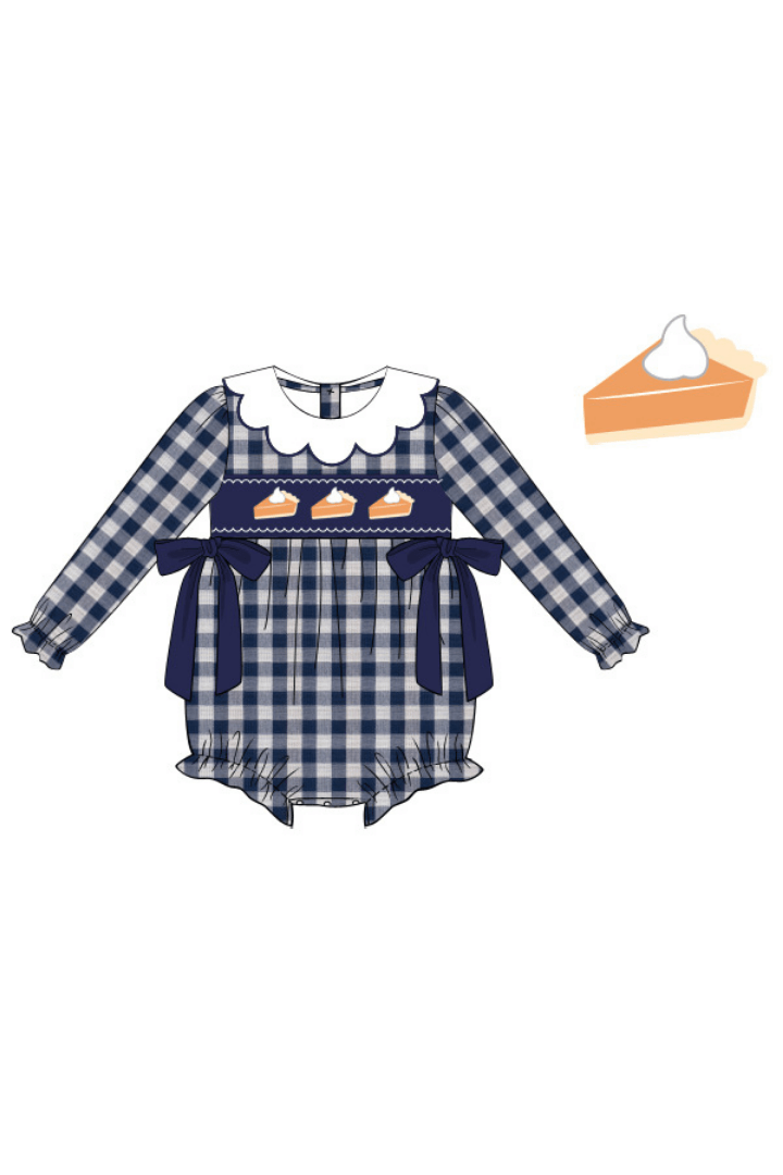 The Smocked Flamingo Apparel & Accessories Smocked Sweet Pumpkin Pie Navy Linen Bubble