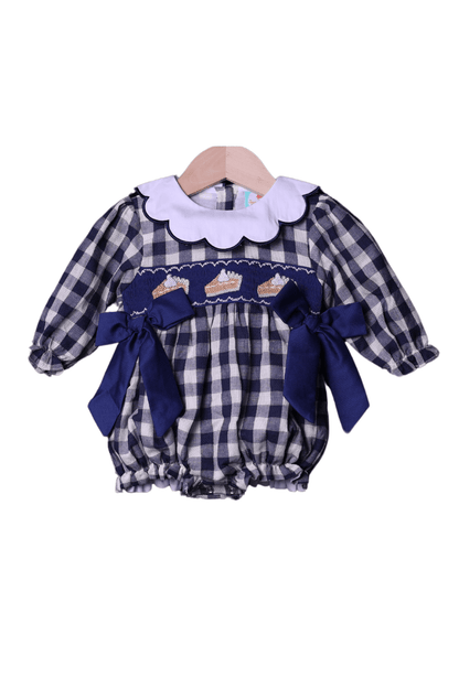 The Smocked Flamingo Apparel & Accessories Smocked Sweet Pumpkin Pie Navy Linen Bubble