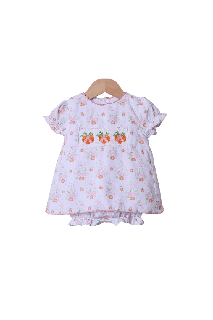 The Smocked Flamingo Apparel & Accessories Smocked Sweet Pumpkin Skirted Bubble
