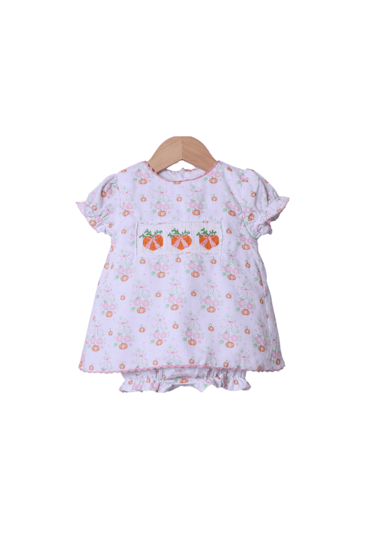 The Smocked Flamingo Apparel & Accessories Smocked Sweet Pumpkin Skirted Bubble