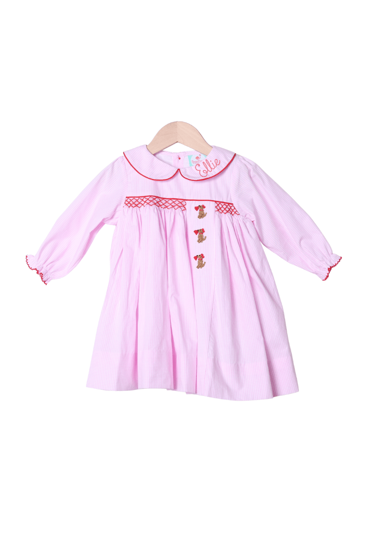 The Smocked Flamingo Apparel & Accessories Smocked Sweet Puppy Love Pink Gingham Dress