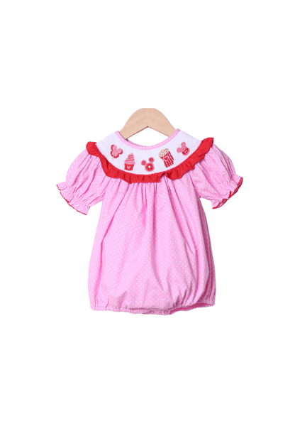 The Smocked Flamingo Apparel & Accessories Smocked Sweet Treats Mouse Pink Polka Dot Bishop Bubble