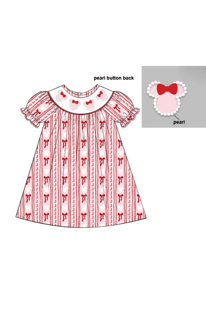 The Smocked Flamingo Apparel & Accessories Smocked Sweet Valentine Mouse Beaded Dress