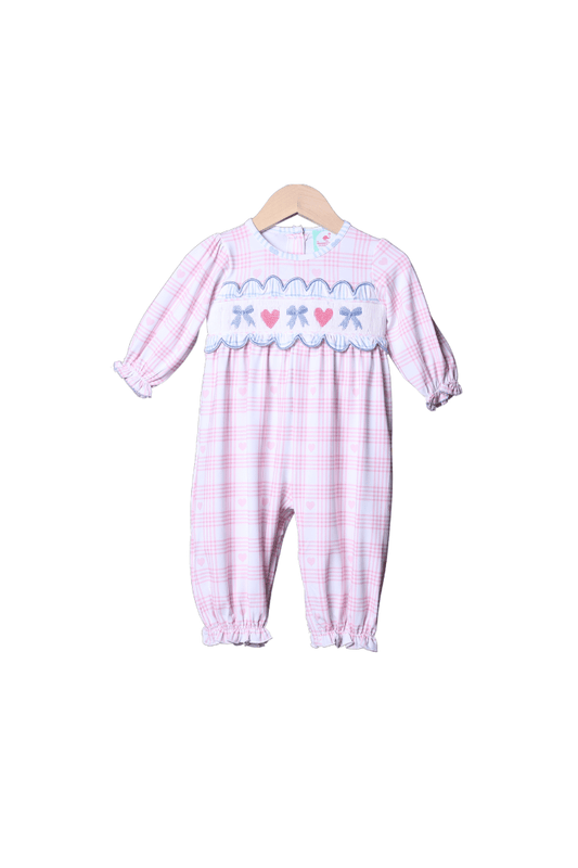 The Smocked Flamingo Apparel & Accessories Smocked Sweetheart Bow Pink and Blue Gingham Romper