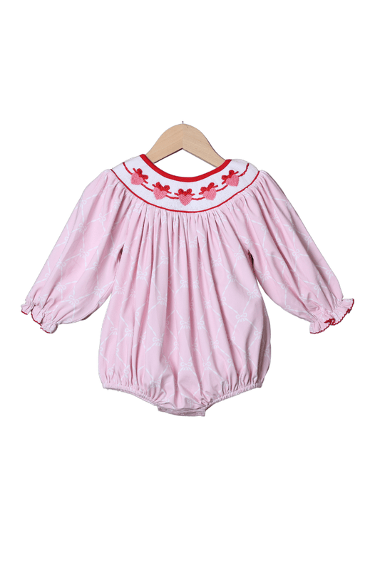 The Smocked Flamingo Apparel & Accessories Smocked Sweetheart Bow Pink Knit Bubble