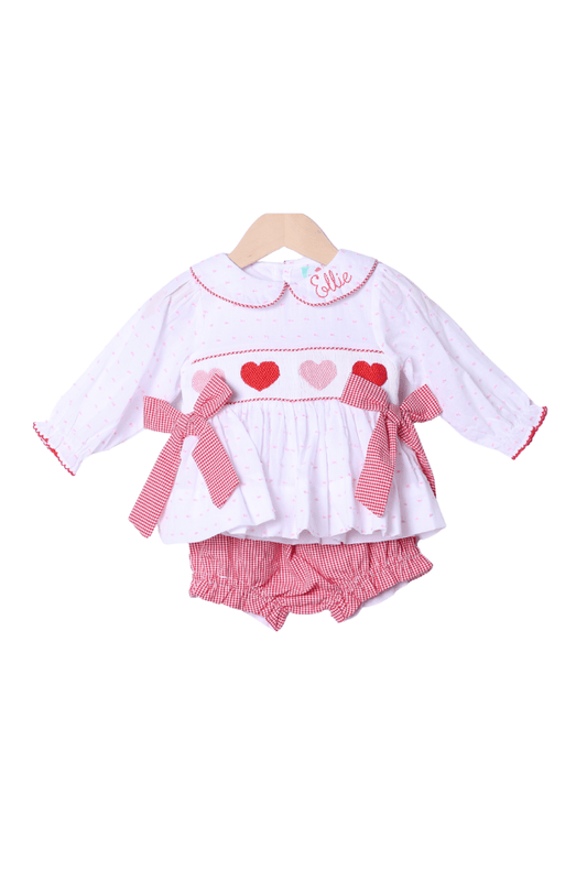 The Smocked Flamingo Apparel & Accessories Smocked Sweetheart Bow Pink Swiss Bloomer Set