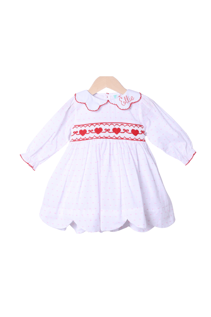 The Smocked Flamingo Apparel & Accessories Smocked Sweetheart Bow Pink Swiss Dot Dress