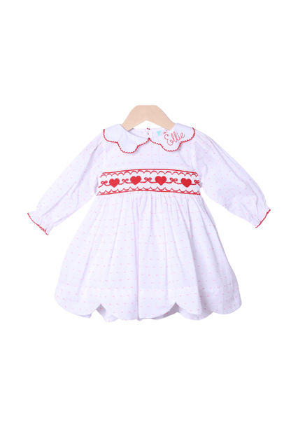The Smocked Flamingo Apparel & Accessories Smocked Sweetheart Bow Pink Swiss Dot Dress