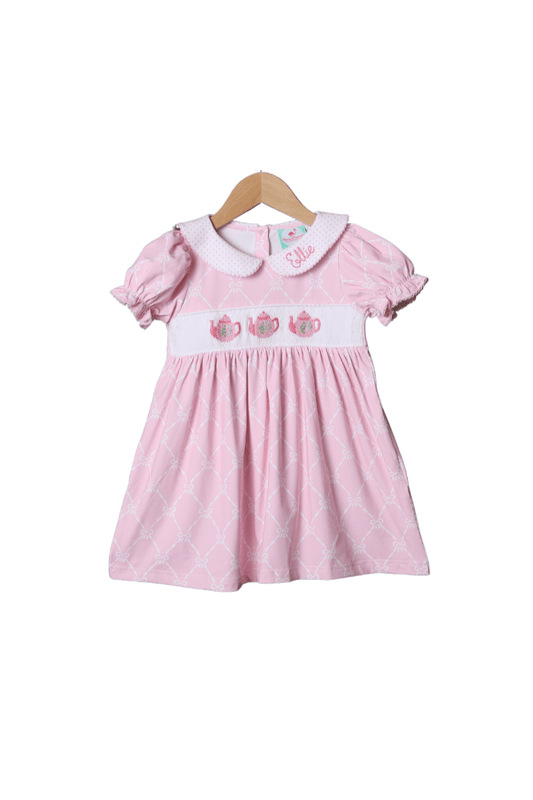 The Smocked Flamingo Apparel & Accessories Smocked Tea Party Pink Dress