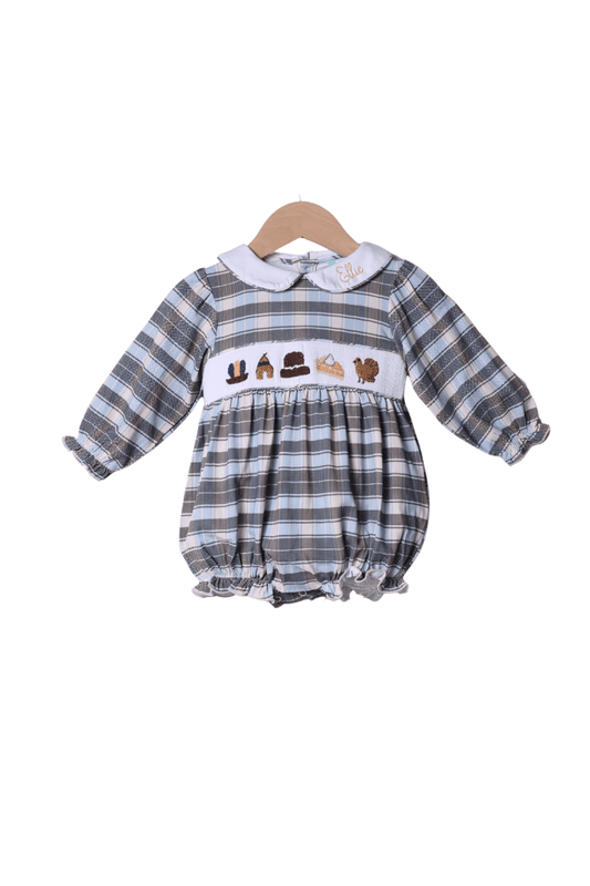 The Smocked Flamingo Apparel & Accessories Smocked Thanksgiving Feast Plaid Bubble