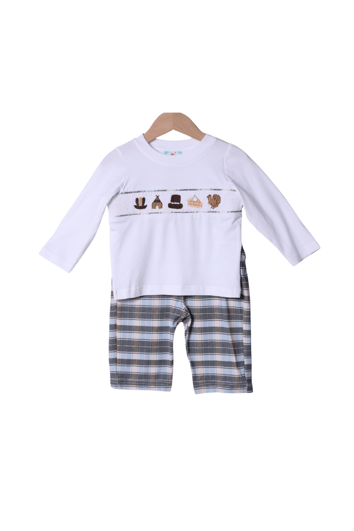 The Smocked Flamingo Apparel & Accessories Smocked Thanksgiving Feast Plaid Pant Set