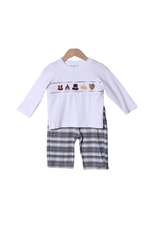 The Smocked Flamingo Apparel & Accessories Smocked Thanksgiving Feast Plaid Pant Set
