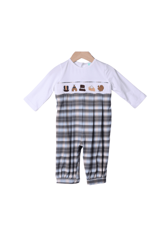 The Smocked Flamingo Apparel & Accessories Smocked Thanksgiving Feast Plaid Romper
