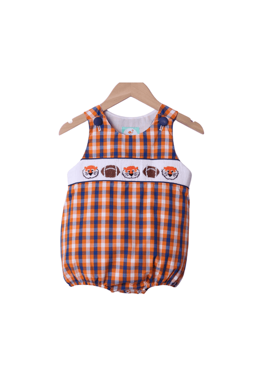The Smocked Flamingo Apparel & Accessories Smocked Tigers Navy/Orange Checkered Football Bubble