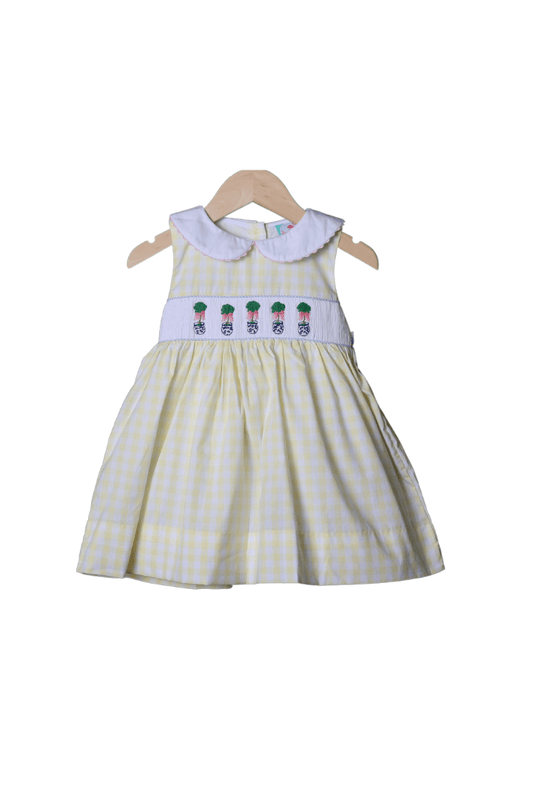 The Smocked Flamingo Apparel & Accessories Smocked Topiary Yellow Gingham Dress