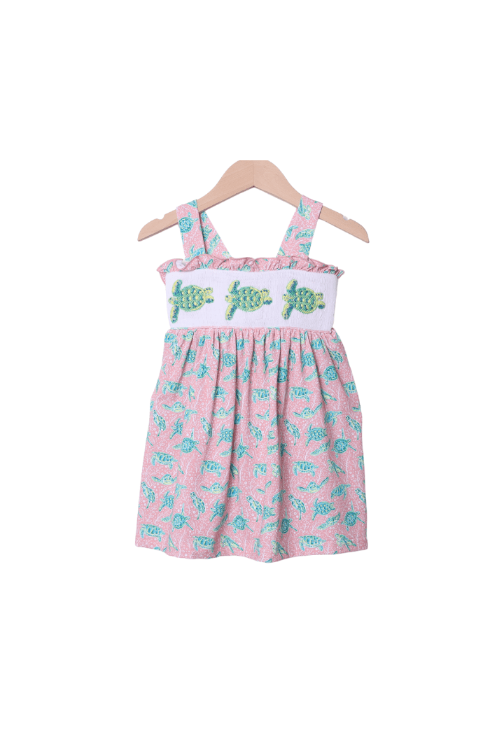 The Smocked Flamingo Apparel & Accessories Smocked Tropical Sea Turtle Dress