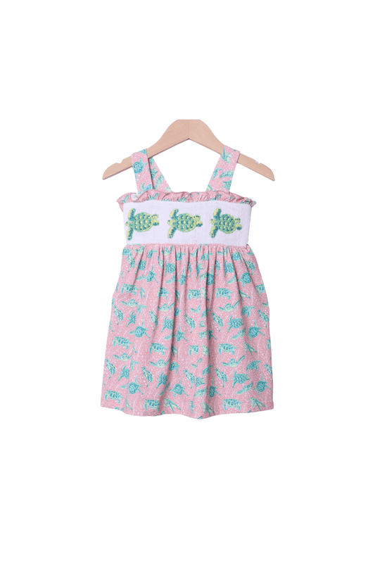 The Smocked Flamingo Apparel & Accessories Smocked Tropical Sea Turtle Dress