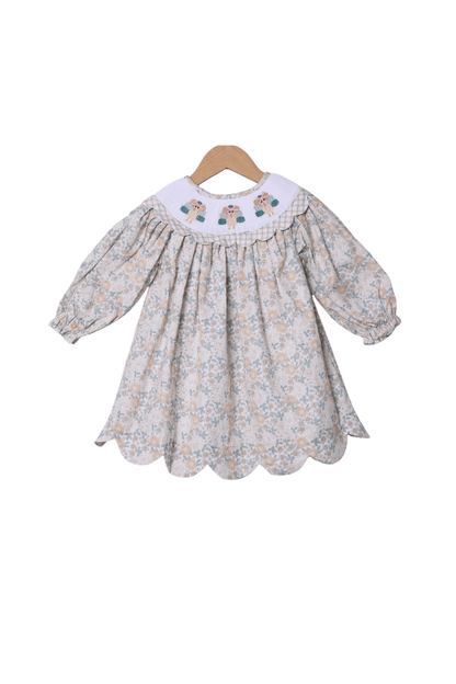 The Smocked Flamingo Apparel & Accessories Smocked Turkey Autumn Floral Scalloped Dress