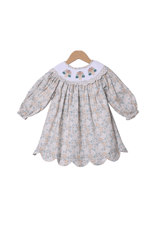 The Smocked Flamingo Apparel & Accessories Smocked Turkey Autumn Floral Scalloped Dress