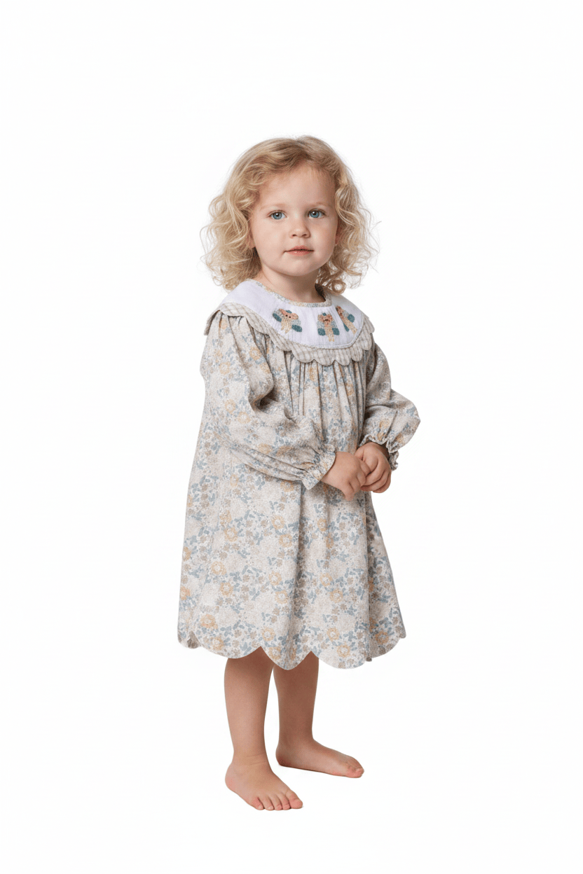 The Smocked Flamingo Apparel & Accessories Smocked Turkey Autumn Floral Scalloped Dress