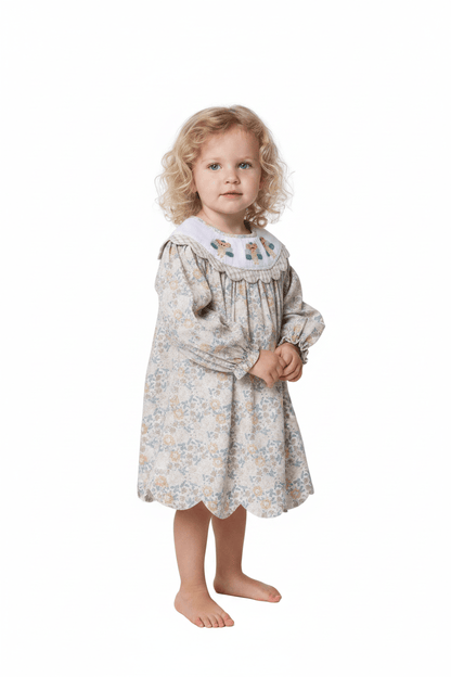 The Smocked Flamingo Apparel & Accessories Smocked Turkey Autumn Floral Scalloped Dress