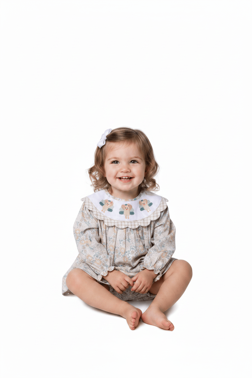 The Smocked Flamingo Apparel & Accessories Smocked Turkey Autumn Floral Scalloped Skirted Bubble