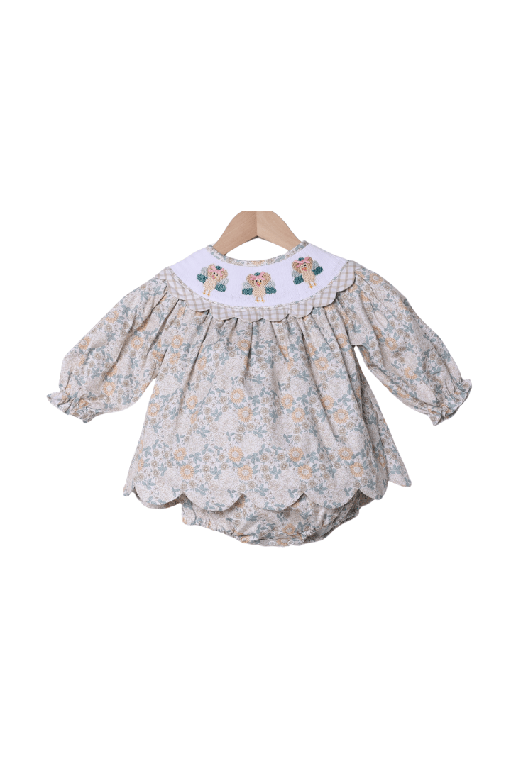 The Smocked Flamingo Apparel & Accessories Smocked Turkey Autumn Floral Scalloped Skirted Bubble