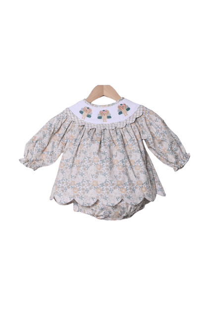 The Smocked Flamingo Apparel & Accessories Smocked Turkey Autumn Floral Scalloped Skirted Bubble