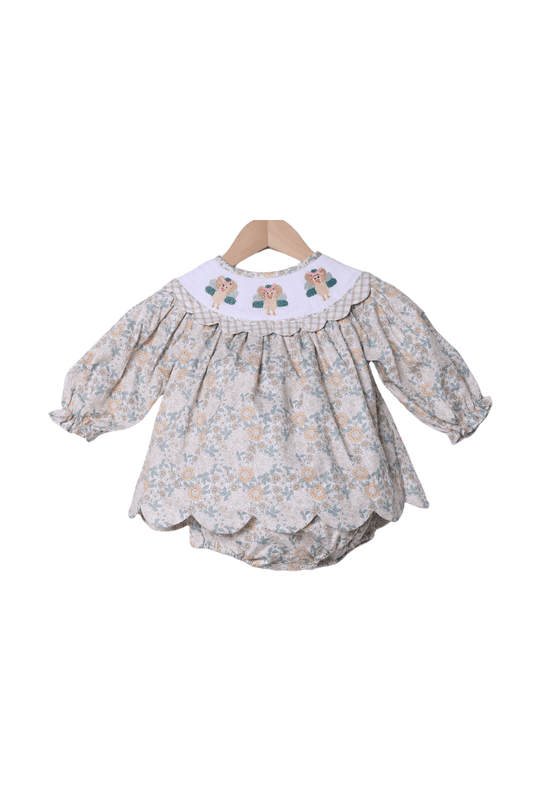 The Smocked Flamingo Apparel & Accessories Smocked Turkey Autumn Floral Scalloped Skirted Bubble
