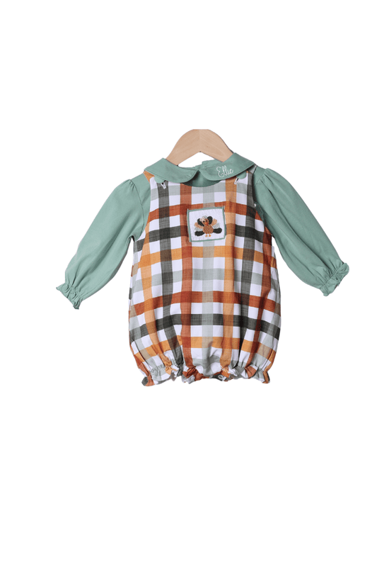 The Smocked Flamingo Apparel & Accessories Smocked Turkey Fall Plaid Bubble/Shirt
