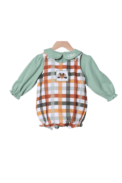 The Smocked Flamingo Apparel & Accessories Smocked Turkey Fall Plaid Bubble/Shirt