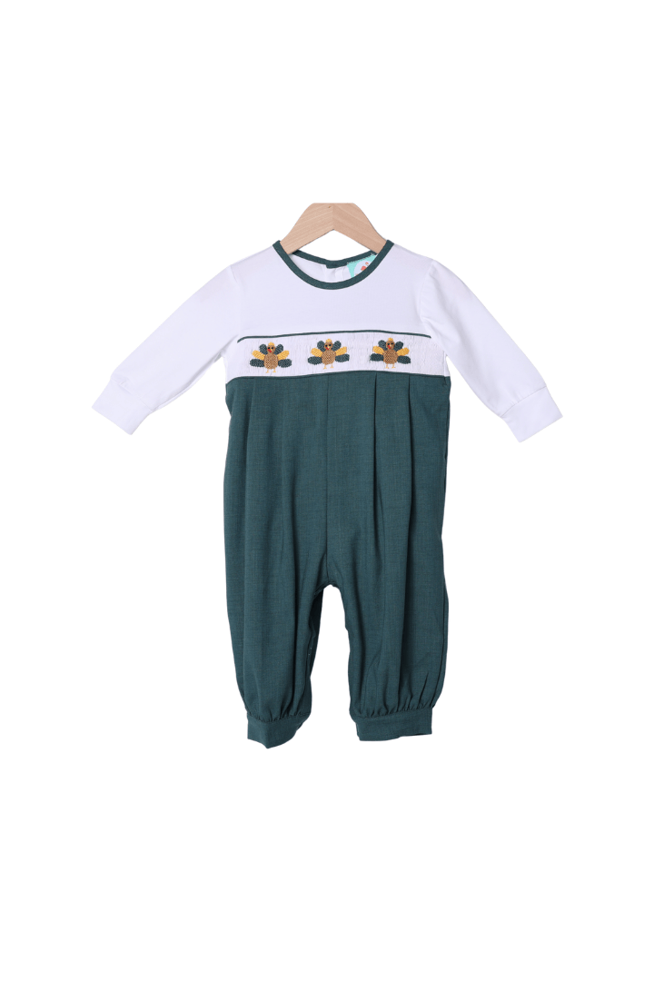 The Smocked Flamingo Apparel & Accessories Smocked Turkey Linen Romper
