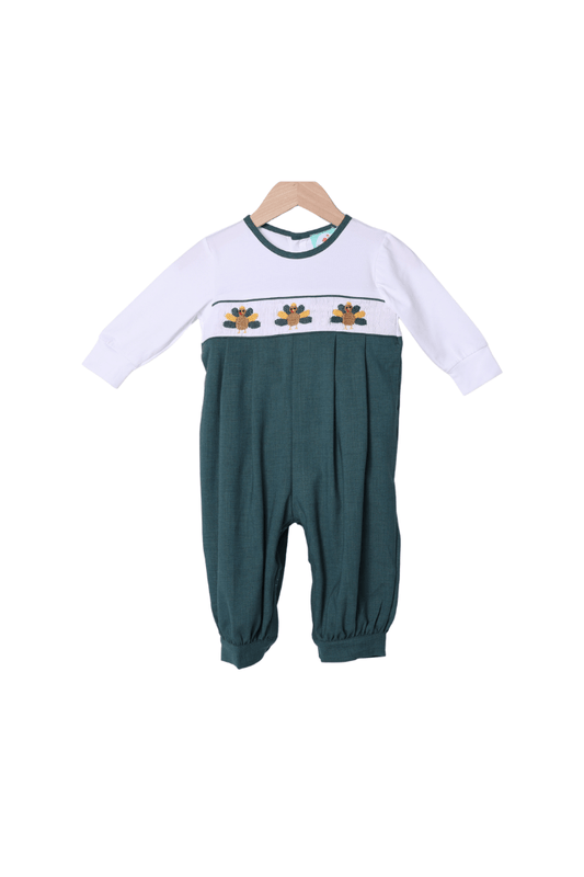 The Smocked Flamingo Apparel & Accessories Smocked Turkey Linen Romper