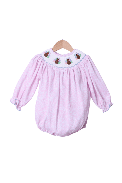 The Smocked Flamingo Apparel & Accessories Smocked Turkey Pink Floral Scalloped Bubble
