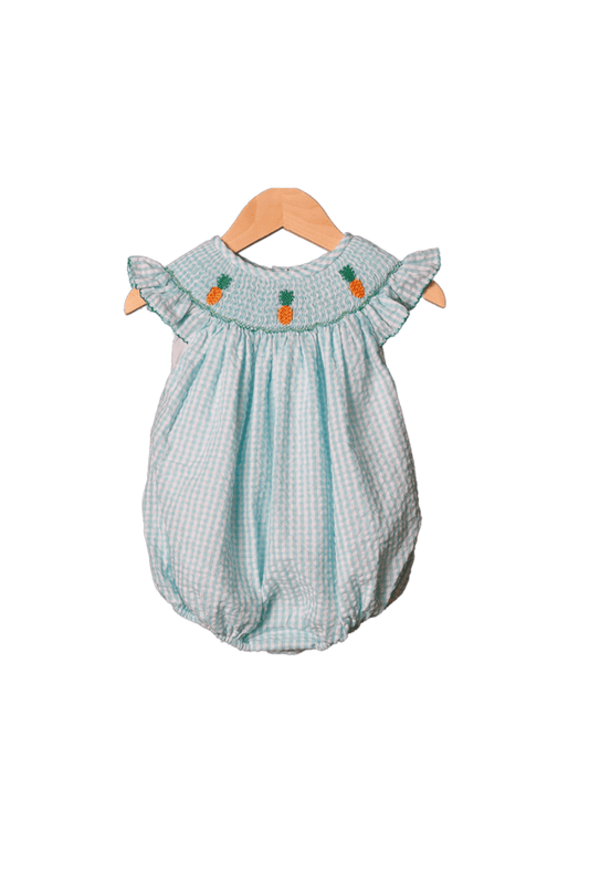 The Smocked Flamingo Apparel & Accessories Smocked Turquoise Gingham Pineapple Bubble