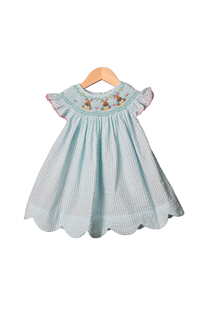 The Smocked Flamingo Apparel & Accessories Smocked Turquoise Gingham Seersucker Easter Bunny Dress