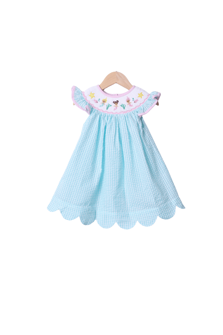 Smocked Turquoise Seersucker Mermaid Set main image 0