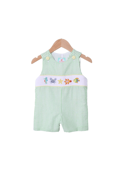 Smocked Under The Sea Green Seersucker Jon Jon