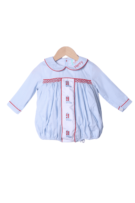 The Smocked Flamingo Apparel & Accessories Smocked Valentine Boots Blue Gingham Bubble