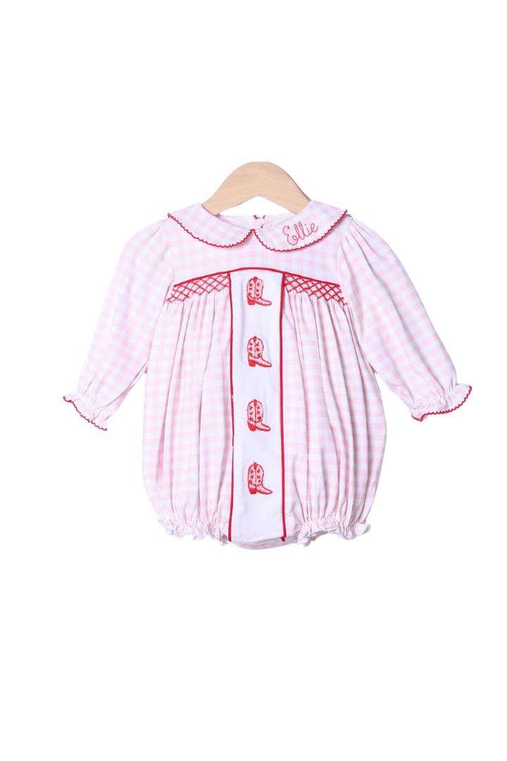 The Smocked Flamingo Apparel & Accessories Smocked Valentine Boots Pink Gingham Bubble